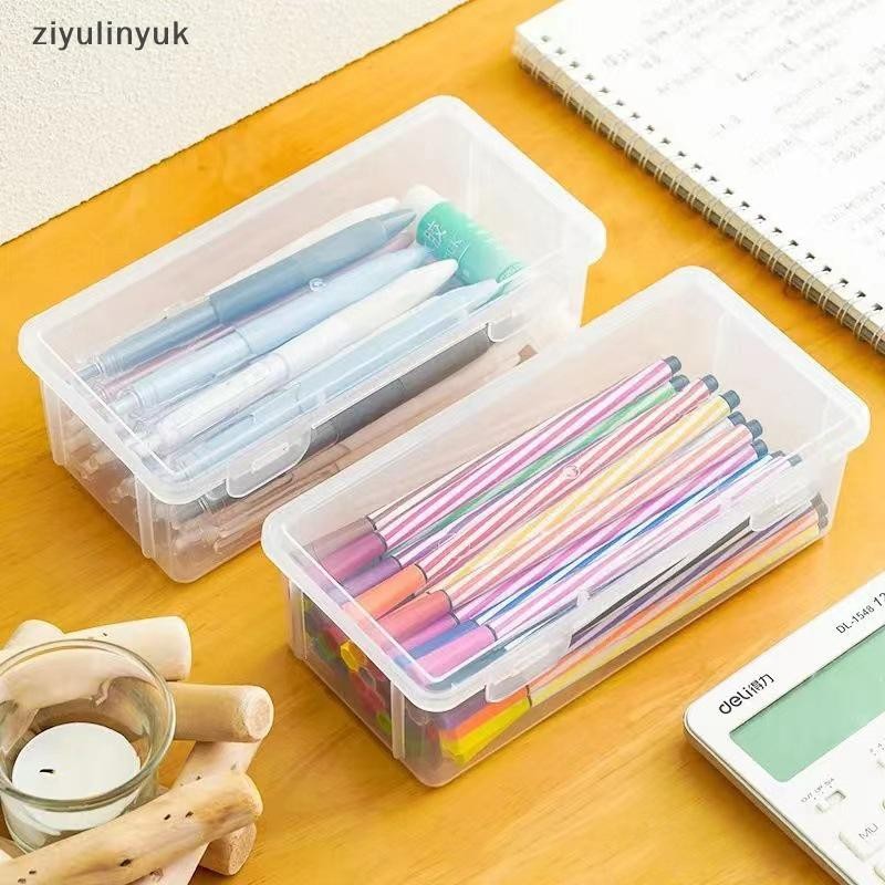 Ziyulinyuk 1 Hộp Bút Chì Nhựa Dung Tích Lớn Có Thể Xếp Chồng Trong Suốt Hộp Bút Chì Đồ Dùng Văn Phòng Hộp Sắp Xếp Lưu Trữ EN