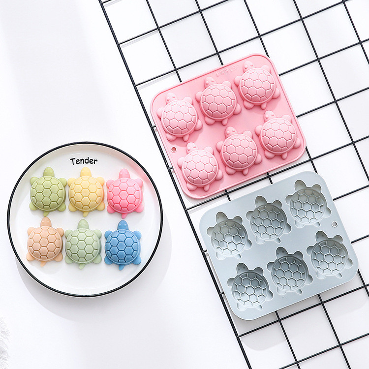 6 Khoang Hình Rùa Khuôn Silicon DIY Dụng Cụ Nướng Bánh Sô Cô La Khuôn Bánh Quy Handmade Xà Phòng Mousse Khuôn Bánh