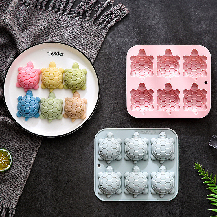 6 Khoang Hình Rùa Khuôn Silicon DIY Dụng Cụ Nướng Bánh Sô Cô La Khuôn Bánh Quy Handmade Xà Phòng Mousse Khuôn Bánh