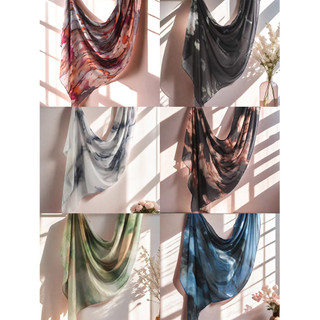 Màu Nước Series Khăn Choàng Cotton Satin In Khăn Phong Cách Dân Tộc Khăn Trùm Đầu Nữ 180 * 80cm Tất Cả Trận Đấu