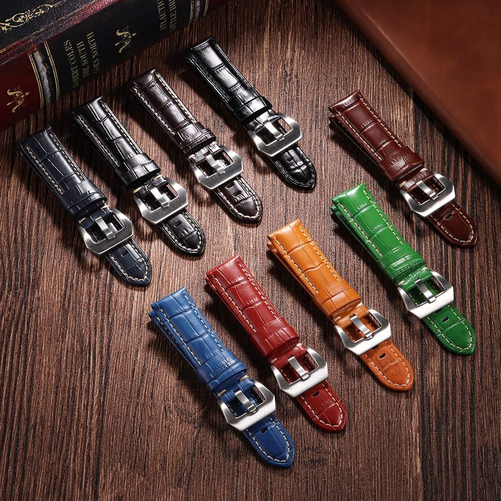 Sáng Bóng Chính Hãng Da Đồng Hồ Dây Đeo 20 Mm 22 Mm 24 Mm 26 Mm Họa Tiết Cá Sấu Dây Đeo Đồng Hồ Thay Thế Phụ Kiện Vòng Tay Nam Nữ Cổ Điển Vintage