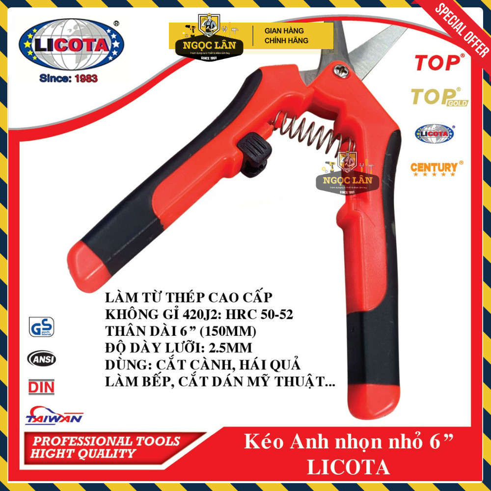 [Chính hãng] Kéo cắt cành Licota 6.5" 150mm kiểu Anh hàng Đài Loan cao cấp (giao màu ngẫu nhiên)