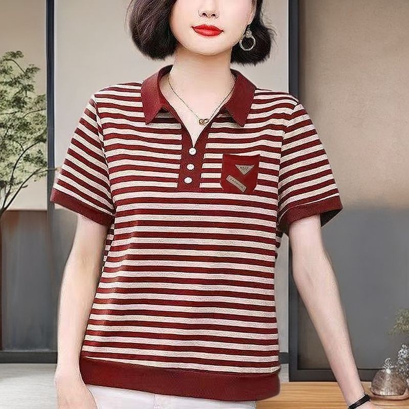 Áo Sơ Mi Polo Cổ Cho Nữ Mùa Hè 2025 Mới Phiên Bản Hàn Quốc Thời Trang Sọc Rời Thể Thao Áo Thun Nữ