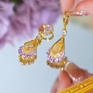 Bông tai thả nước pha lê lưới vàng Bông tai nữ nhẹ nhàng sang trọng thời trang cao cấp Bông tai sang trọng