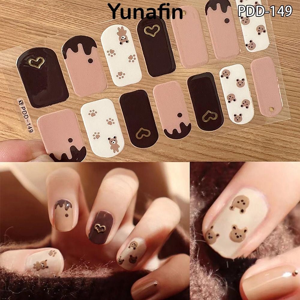 Miếng Dán Móng Tay YUNAFIN, Miếng Dán Móng Tay Gel Bán Chữa, INS Hợp Thời Trang Full Cover 14 Dải Móng Tay Nghệ Thuật Dán DIY Làm Nghệ Thuật