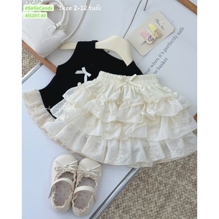10-37kg (hàng thiết kế) set áo nơ ren đen mix chân váy rem tầng Sofia