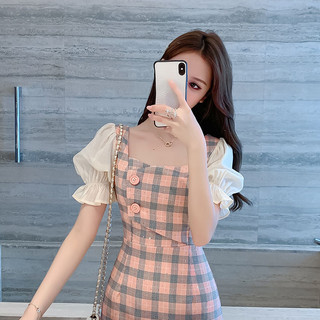 Váy Liền Phong Cách Ca Rô Váy Ngắn Tôn Dáng Thon Gọn Dáng Người Nhỏ Mẫu Mới Mùa Hè Cho Nữ