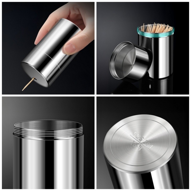 Hộp Đựng Tăm Bằng Thép Không Gỉ 304 | Toothpick Holder Inox Cao Cấp | Hộp Tăm Có Nắp Thiết Kế Sang Trọng | Bộ Phân Phối Tăm Tự Động Cho Nhà Hàng & Văn Phòng | Creative Stainless Steel Toothpick Dispenser