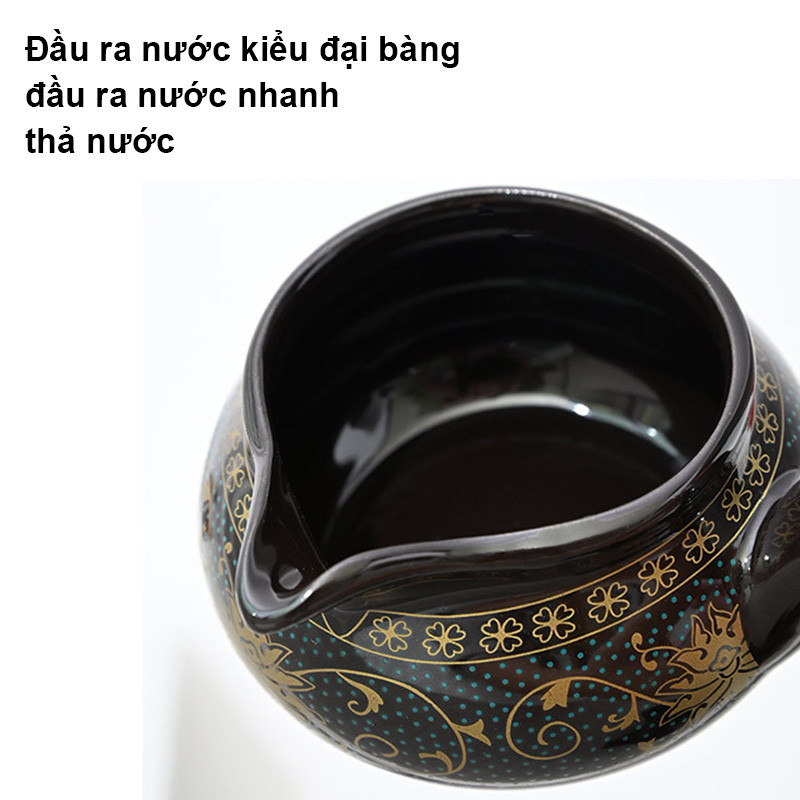 Bộ Ấm Chén Pha Trà Cối Xay Xanh Đen Vàng,Bộ Ấm Pha Trà Bằng Đá Than Chì,6 cái cốc