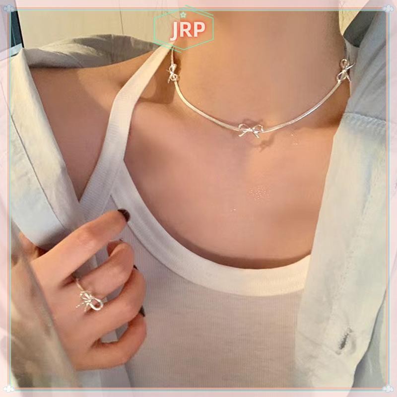 SmallbrainsJr Thắt Nơ Ngọt Ngào Xương Rắn Dây Xích Vòng Tay Nữ Thiết Kế Đơn Giản Chokers Cổ Dây Xích Vintage Bộ Trang Sức vn