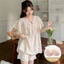 Bộ đồ ngủ nữ có đệm ngực Mùa hè 2024 mới bong bóng cotton ngọt ngào dễ thương tay ngắn mặc ở nhà