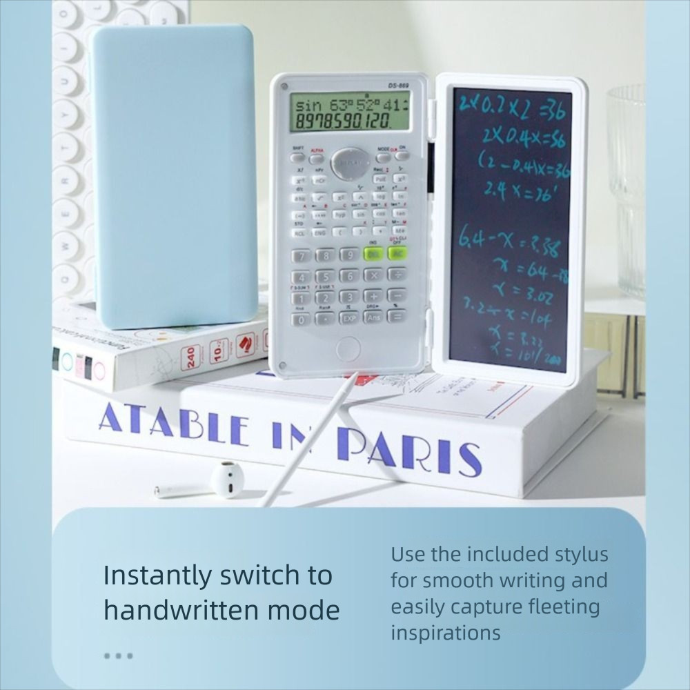 Máy tính khoa học SLICELLIFE với Notepad LCD, Máy tính toán có thể gập lại di động, Đa chức năng 12 chữ số Bảng viết tay 2 TRONG 1 Văn phòng trường học