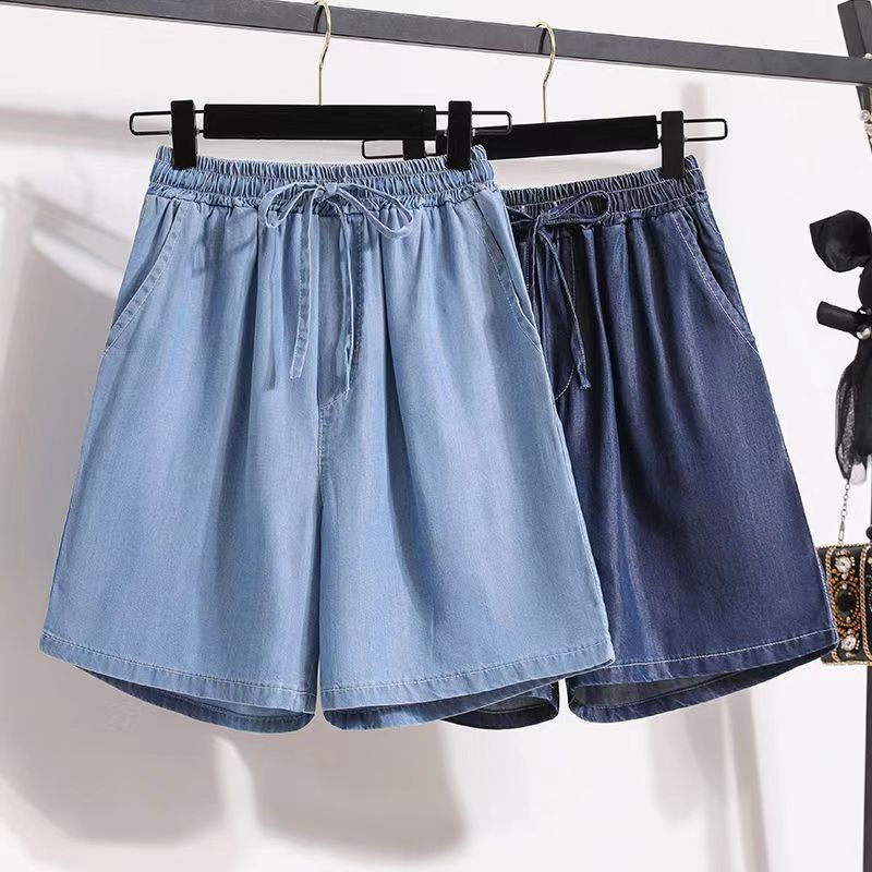 Quần short denim vải Tencel cảm giác mát lạnh mùa hè phong cách Hàn Quốc