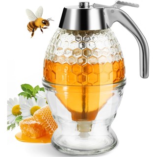 Hộp đựng mật ong thủy tinh 8oz có chân đế lọ mật ong không rách cho xi rô phong hoặc mật ong Hộp đựng thiết kế tổ ong thanh lịch để trang trí gia đình và nhà bếp nhựa ABS silicone an toàn