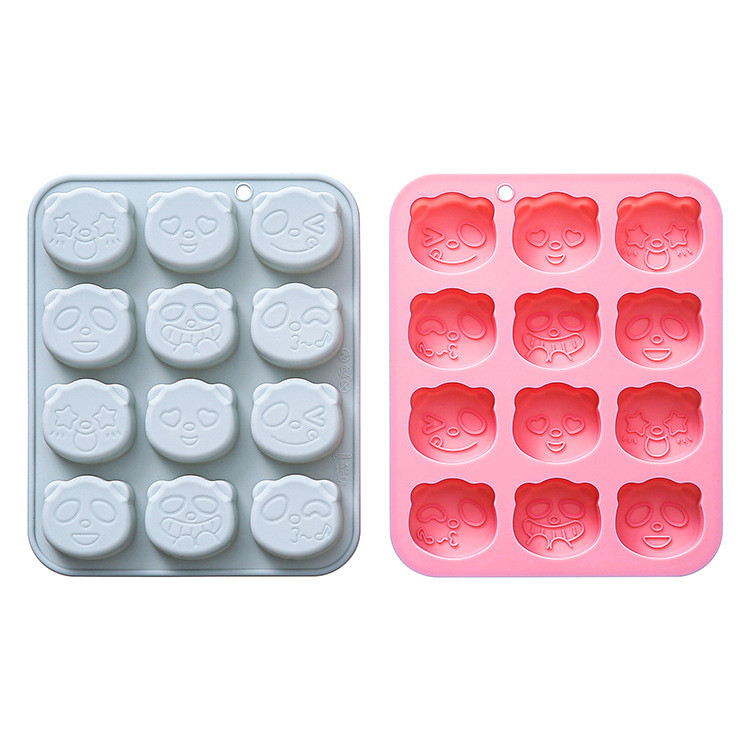 12 Khoang Biểu Hiện Khác Nhau Gấu Trúc Khuôn Silicon Hoạt Hình Mousse Món Tráng Miệng Khuôn Bánh Nhựa Khay Đá Thạch Khuôn Socola DIY Khuôn Nướng Bánh
