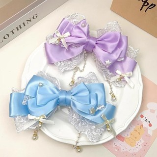 MERIGGIARE Gothic Nơ Mũ, Ngọc Trai Ren Nơ Kẹp Tóc, KC Cosplay Mũ Công Chúa Handmade Mũ Nón