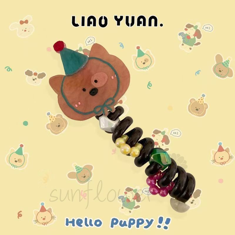 [hướng dương] Băng đô cuộn dây điện thoại bện bong bóng chấm bi tình yêu Animal Party Băng đô dễ thương