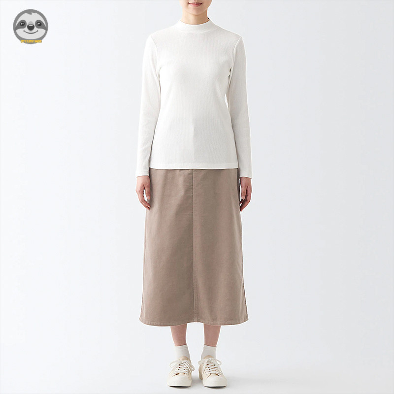 Phong cách Nhật Bản Phong cách Muji / Nút vải nhung co giãn dành cho nữ Dây kéo Váy dài vừa phải / Micro-Elastic Casual Slimmer Look Commuter Suit Váy