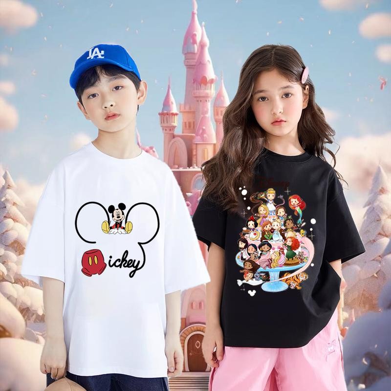Áo thun ngắn tay in hình nhân vật hoạt hình Mickey 2025 cho trẻ em nhiều màu tùy chọn