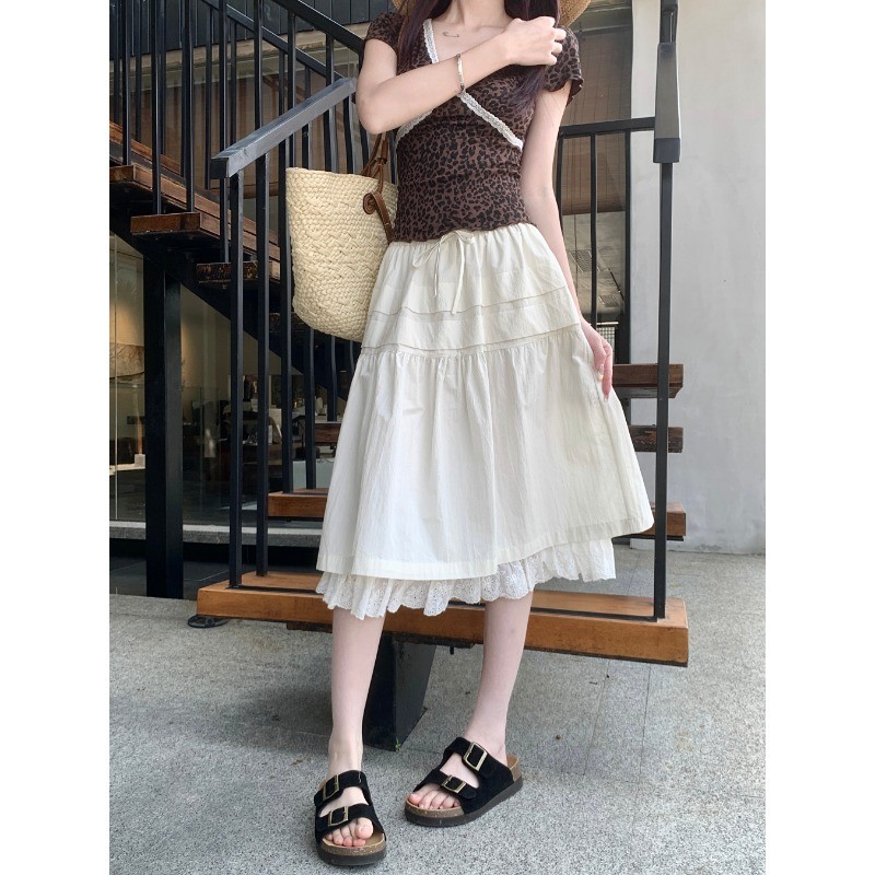 SUXI Váy chữ A khâu ren đơn giản cho nữ mùa hè mới 250609