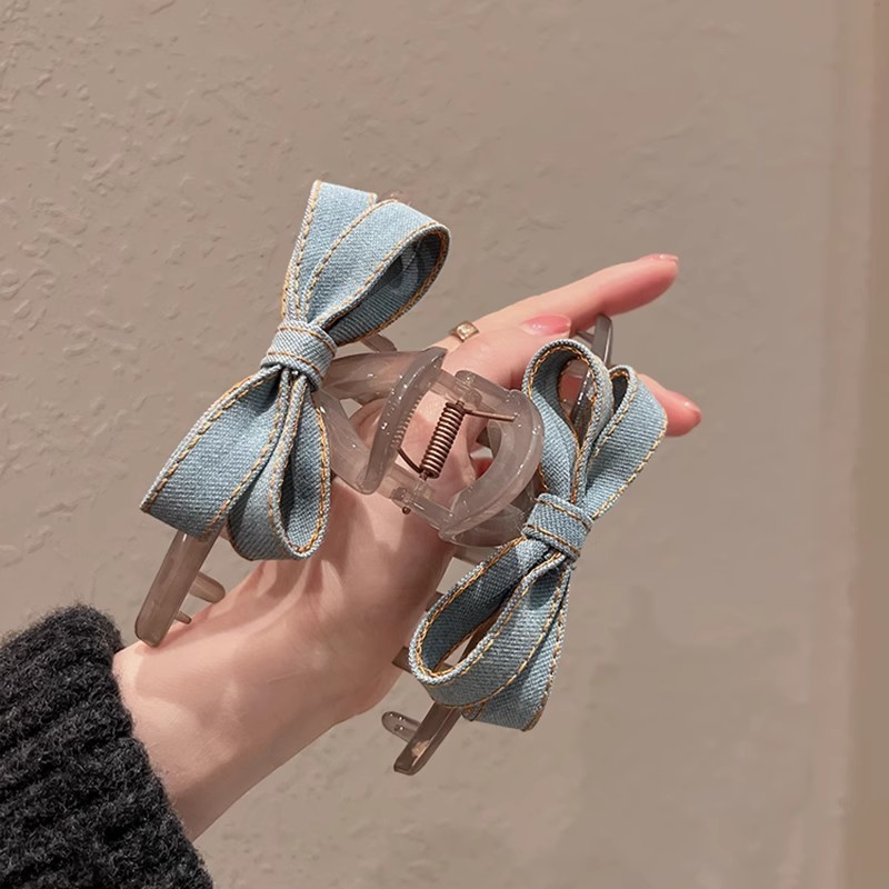 Kẹp cá mập nơ Denim xanh Hàn Quốc