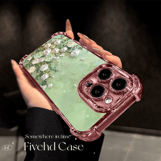 Ốp Lưng TPU Mềm Chống Sốc In Hoa Xanh Hàn Quốc Cho iPhone 16 11 12 13 14 15 16E Pro X XS Max XR 7 8 Plus SE
