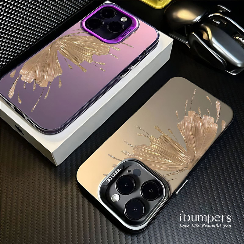 ibumpers Ốp Điện Thoại iPhone Họa Tiết Bướm Vàng Thanh Lịch Sang Trọng Cho IPhone 16 15 14 12 13 11 Pro Max IP 7 8 Plus X XS XR Ốp Lưng IMD Cứng Và Nhẵn