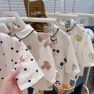 (6m-12Yrs) Bộ Đồ Gia Đình Trẻ Em Thoáng Khí - Bộ Đồ Ngủ Cổ In Hình Hoạt Hình Cho Mùa Hè (Mới 2025)