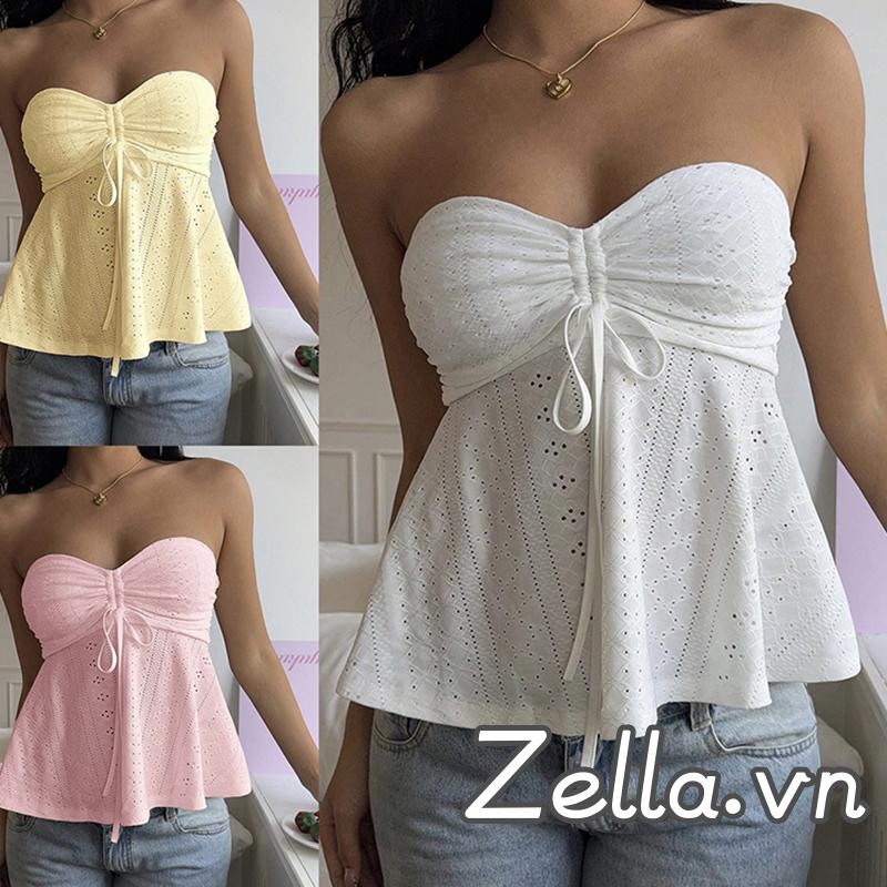 Áo ống mỏng có dây buộc màu trơn Dây buộc phía trước có dây buộc cắt Bandeau