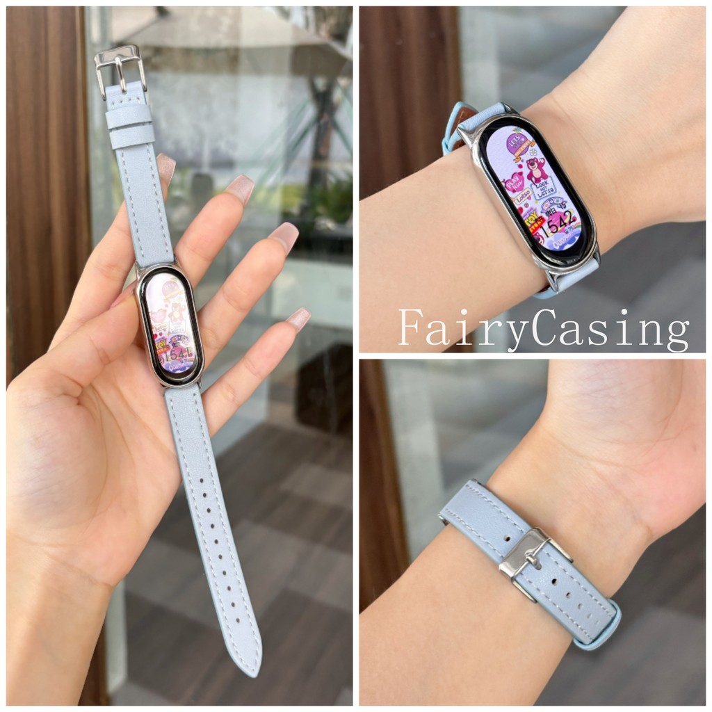 Dây đeo bằng da mỏng thời trang cho Xiaomi Mi Band 10 9 8 7 6 5 4 3 NFC Dây đeo cổ tay cho Miband 9 8 NFC Vòng đeo tay Không có đồng hồ