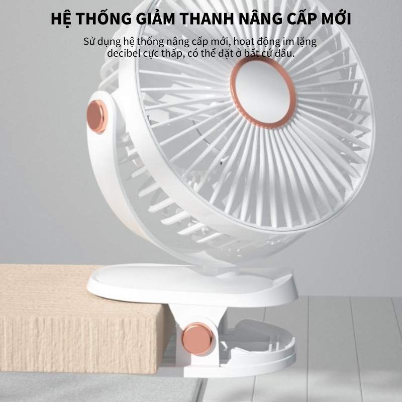 Quạt Mini Để Bàn 5 Tốc Độ, Quạt kẹp bàn & đèn ngủ LED, Điều chỉnh 720° góc quay, Hoạt Động Êm