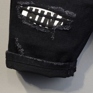Quần short denim nam độc đáo rách màu, miếng dán mỏng, phù hợp năm điểm