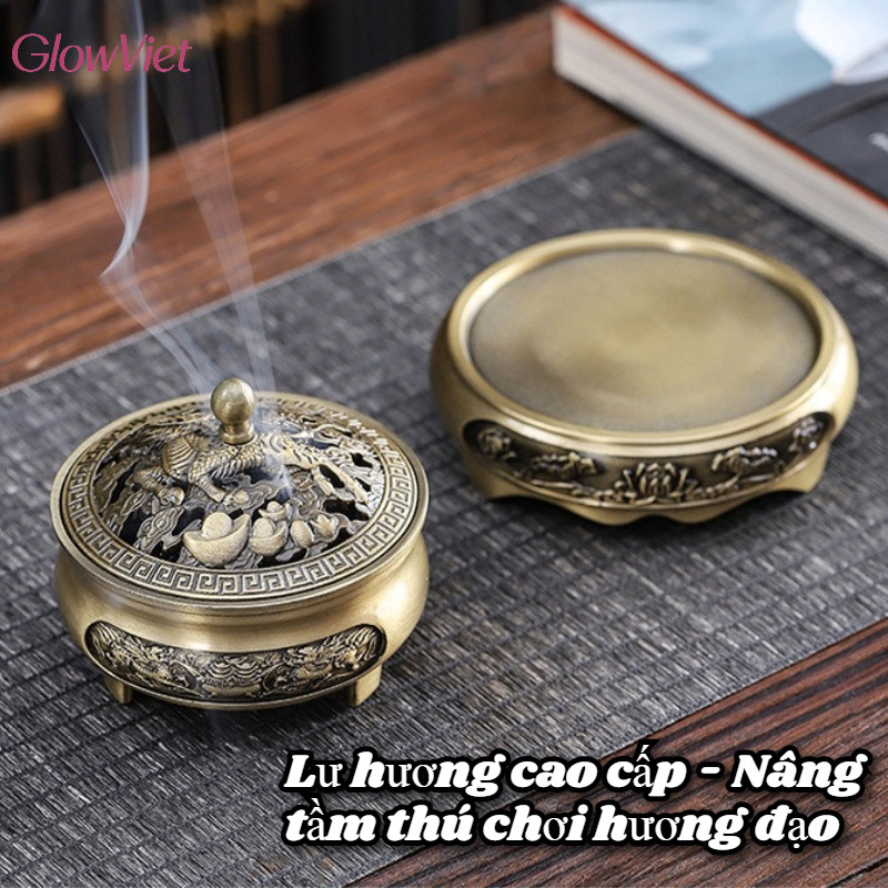 Lư Đốt Trầm Hương,Hợp Kim Đồng Cao Cấp,Chạm khắc tinh xảo,Trang Trí Nhà Cửa, Quà Tặng Sang Trọng