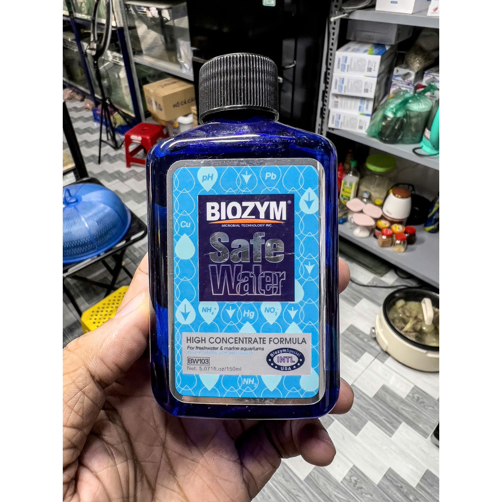 Chai 150ml Dung Dịch Biozym Safe Water khử Clo, Amoniac và kim loại nặng cho bể thủy sinh, chống Shock cho cá cảnh