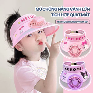 Mũ chống nắng cho bé có quạt tích điện mini, Mũ chống nắng vành rộng che nửa đầu chống tia UV cho bé DINOHOME