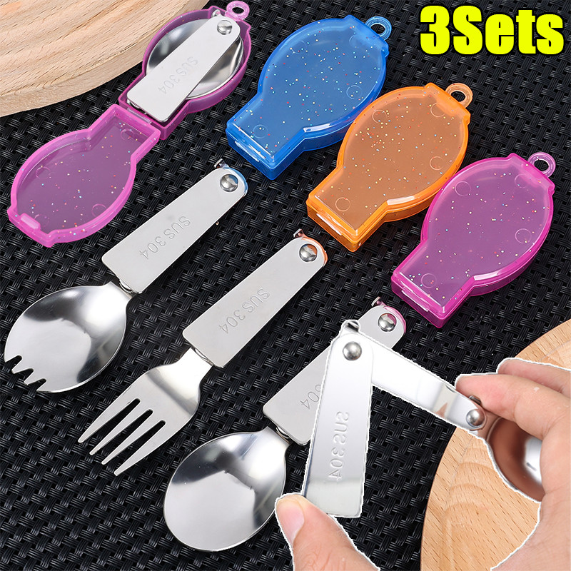 Thìa dã ngoại có thể gập lại sáng tạo - Nĩa thép không gỉ 304 nhẹ - Bộ dụng cụ cắm trại đa năng