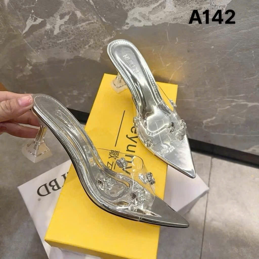 Guốc Cao Gót Đính Charm Đá Đế Nhọn 7cm 9cm, Giày Cao Gót Quai Ngang Mica Phong Cách Trẻ Trung Hottrend - Cin Shoes
