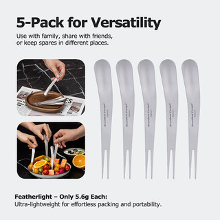 Boundless Voyage Titanium Dual-Sử Dụng Bộ Muỗng Nĩa 5 Chiếc Siêu Nhẹ Cắm Trại Dao Kéo Cho Trái Cây, Cà Phê, Kem Ti1126T