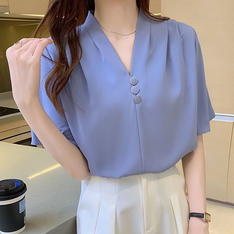 Áo voan nữ mùa hè 2025 mới phiên bản Hàn Quốc dáng rộng, thời trang, giản dị, đơn giản áo voan ngắn tay dành cho nữ