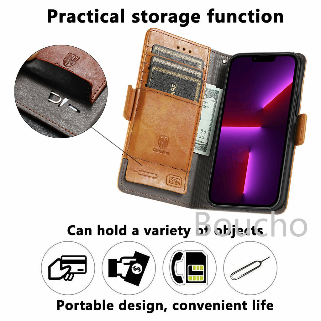 Dành Cho iPhone 13 12 11 Pro XS Max X 8 7 Plus Sang Trọng Nổi Lưới Cổ Điển Ví Da Flip Cover Shatterproof Nam Điện Thoại
