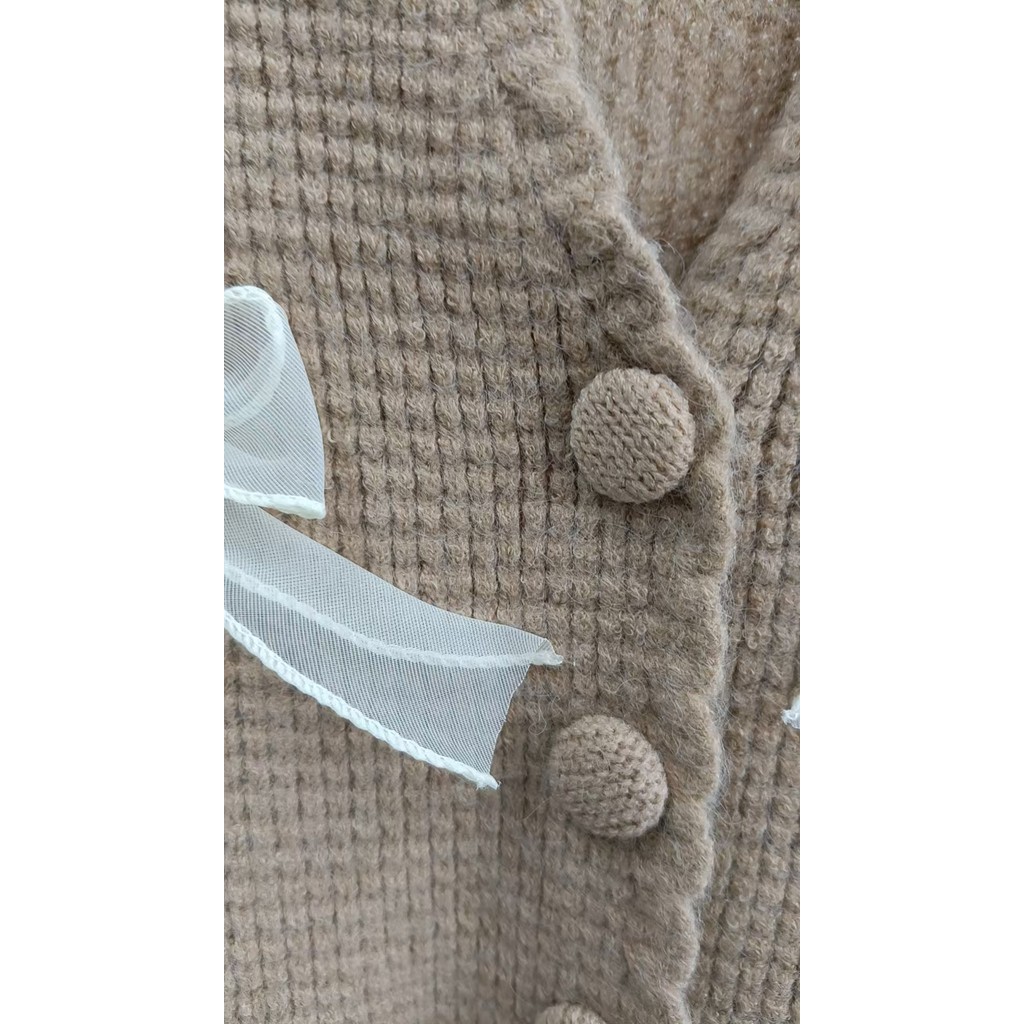 Milyfashion Nơ Nhỏ Cổ Chữ V Áo Vest Không Tay Phong Cách Mới Mỏng Ngắn Dệt Kim Áo Vest