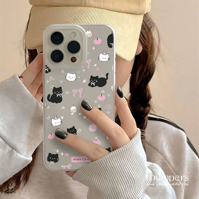 ibumpers Ốp Điện Thoại iPhone Dễ Thương Nơ Màu Hồng Họa Tiết Mèo Ốp Lưng Trong Suốt Nhám Mờ Chống Bẩn Chống Sốc Cho IPhone 16 15 14 12 13 11 Pro Max IP 7 8 Plus X XS XR
