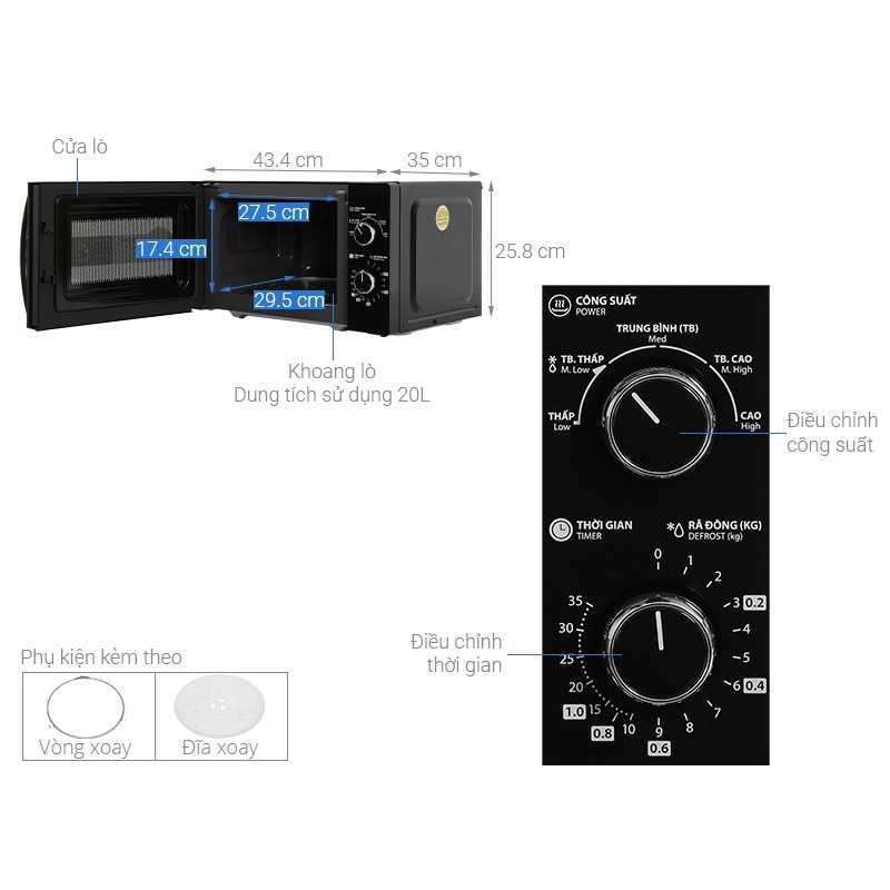 Lò Vi Sóng Toshiba MW2-MM20P(BK) - Dung Tích 20 lít - Công Suất 700W - Bảo hành chính hãng 12 tháng