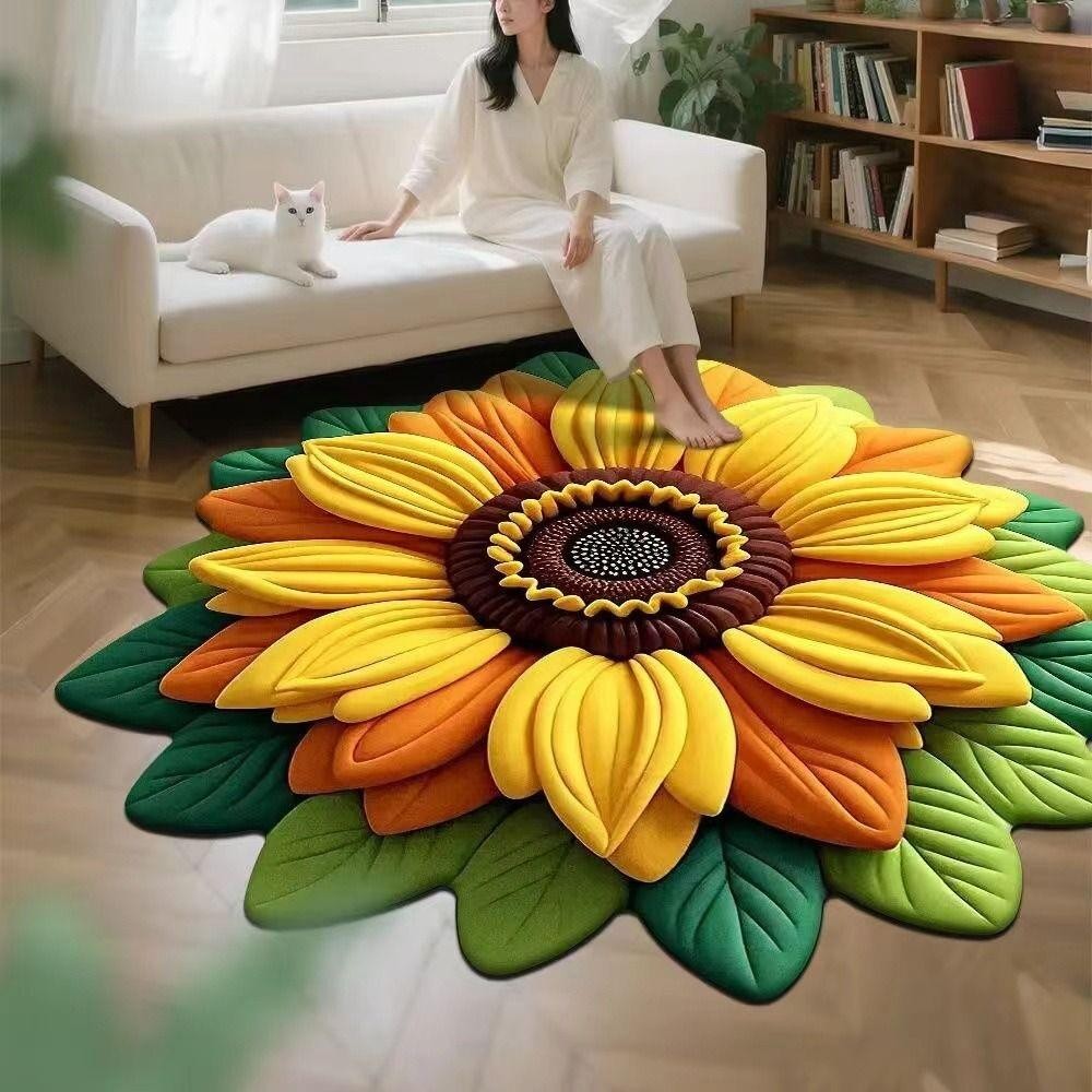 Thảm hoa hướng dương mềm mại chống trượt 60x60cm AWNGD cho phòng khách, bàn trà đầu giường