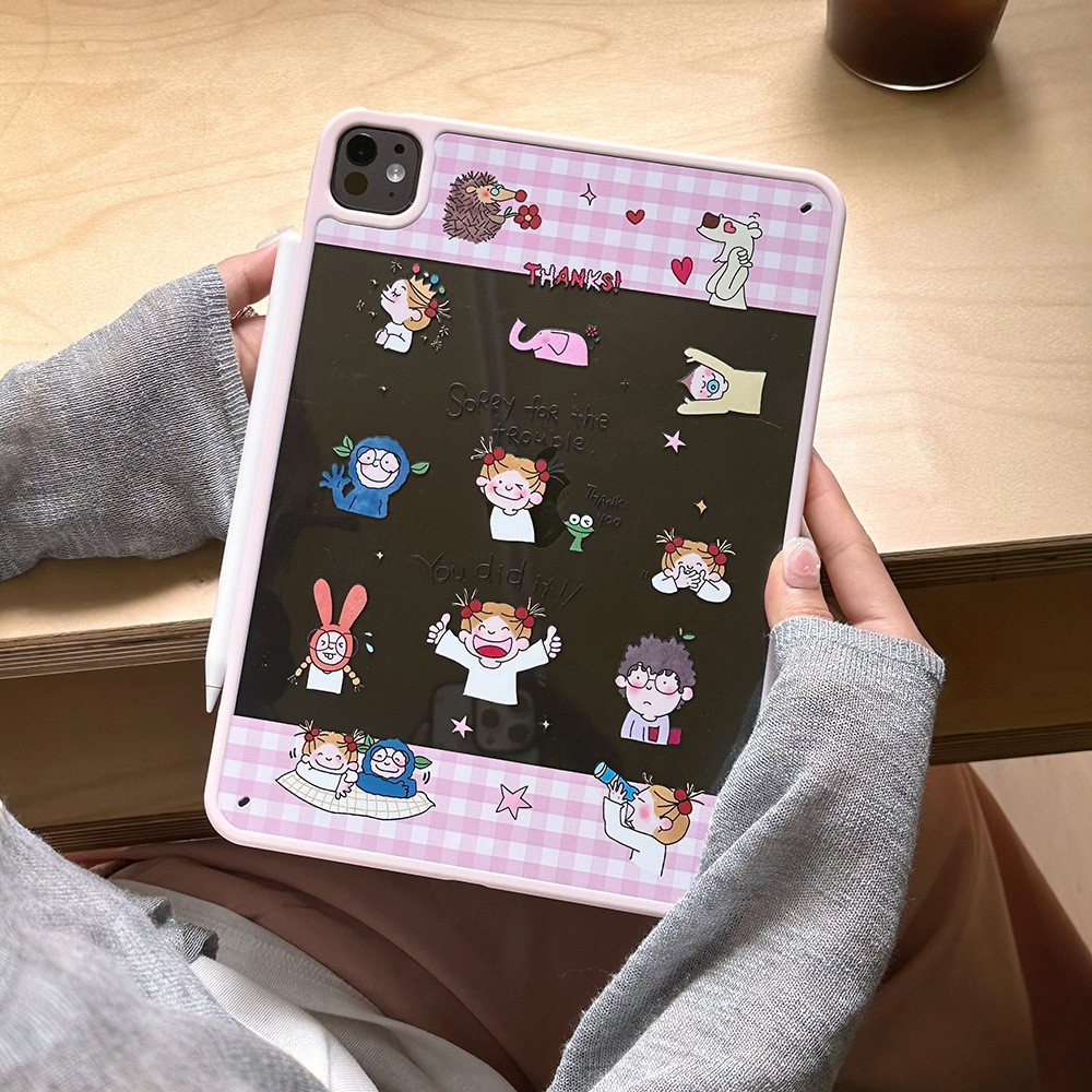 Vỏ Acrylic Cứng Tuya Cô Gái Vui Nhộn Bunny Cover Cho Mini6 Mini7 A17Pro IPad 5 6 7 8 9 10 11 A16 Air 2 3 4 5 6 Air 11 M2 Pro10.5 10.2 "Pro11 2018 2020 2021 2022 M4 Pro13 2024 2025