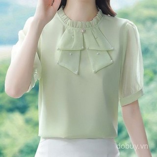Mùa hè mới dành cho nữ áo voan dáng rộng tay ngắn màu trơn độc đáo và sành điệu