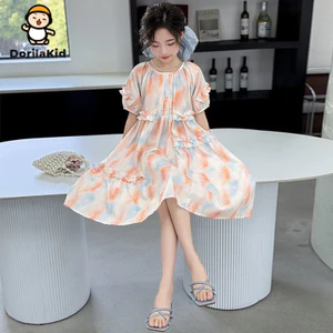 Váy Dorila cho bé gái 2025, phiên bản Hàn Quốc mới cho trẻ em, dáng rộng, kích thước trung bình, tay phồng thời trang, váy công chúa ngọt ngào