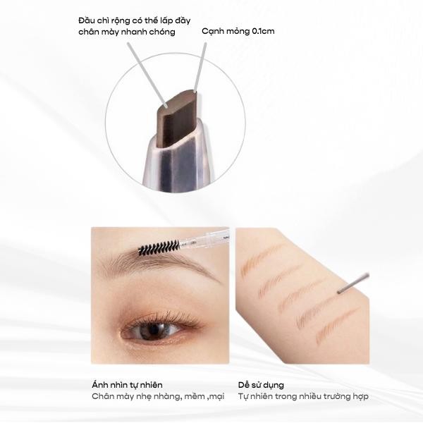 Chì Kẻ Lông Mày 2 Đầu FLORTTE, Bút Vẽ Lông Mày Siêu Bền Chống Thấm Nước Không Phai Màu Dễ Vẽ