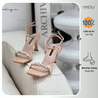 Giày Sandal Cao Gót 7P MILIA Quai Đính Đá HADU MM7129 Da PU Cao Cấp Đế Chống Trượt  BH 12T