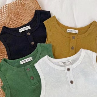 Áo vest mỏng mùa hè mới cho trẻ em, áo phông không tay màu trơn có nút cho bé trai và bé gái, áo thường ngày cho trẻ em